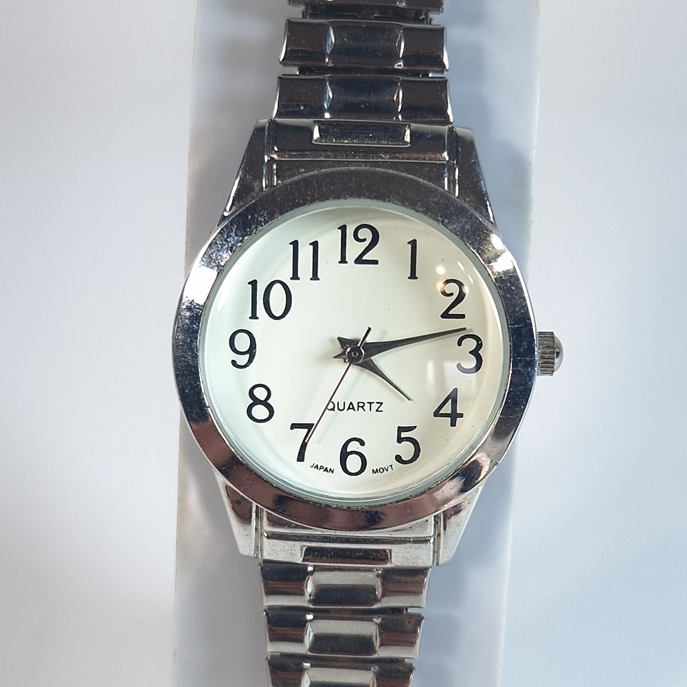 M.Z. Berger Easy Read Silver Tone Stretch Band Ladies Quartz Watch